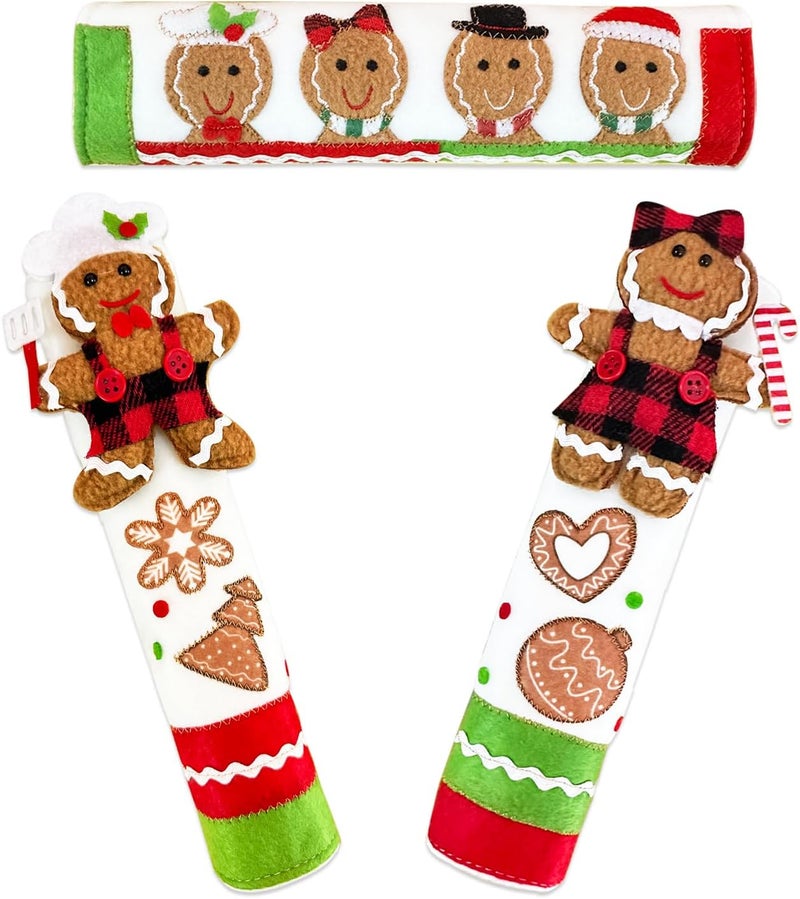 PTFNY 3 Piece Set Christmas Gingerbread Refrigerator Door Handle Covers Appliance Handle Covers Christmas Gingerbread Decorations Fits Standard Size Kitchen Refrigerator Microwave Oven Or Dishwasher - Image 3